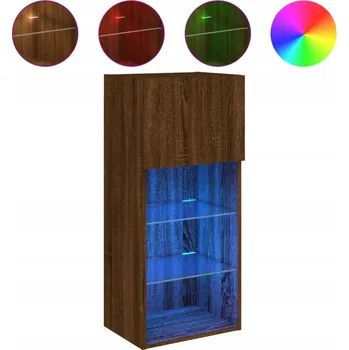 Televizní stolek TV stolek LED RGB, dřevo, 40,5x30x90 cm, hnědý dub