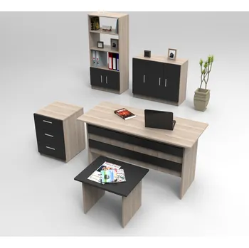 Flipchart BALANKAN kancelářský set s regálem, dub/černá