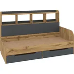 Vomaks unit, s.r.o. Dětská postel KEID | 80 x 190 cm, se zásuvkami a regály Zvolte barvu:: dub tacho + antracit