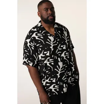 Pánská košile STHUGE, Plus size Košile STHUGE, krátké rukávy, Cuba límeček, palmový potisk, hranatý střih, do 8XL pro plnoštíhlé nadměrná velikost, 836877100-1460, černý, XXL, Plus size oblečení, Oblečení pro vysoké muže, Nadměrné velikosti, Oblečení pro plnoštíhlé.