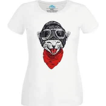 Dámské tričko Dámské tričko Koťátko Pilot (Skladem XS-4XL) (Velikost: S, Barva: Bílá)