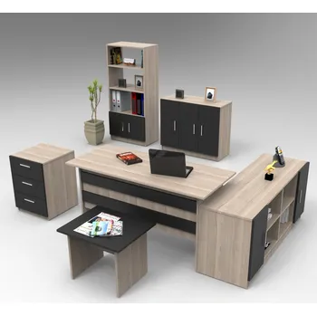 Flipchart DZEMUL kancelářský set s regálem, dub/černá