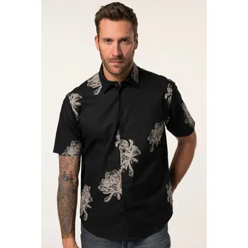 Pánská košile JP1880, Plus size Košile JP1880, lněná směs, krátké rukávy, Kent límeček, plošný potisk, Modern střih, do 8XL pro plnoštíhlé nadměrná velikost, 835775100-1456, černý, 7XL, Plus size oblečení, Oblečení pro vysoké muže, Nadměrné velikosti, Oblečení pro plno