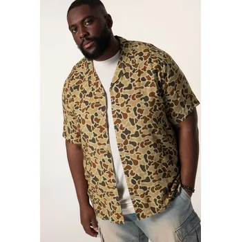 Pánská košile STHUGE, Plus size Košile STHUGE, krátké rukávy, Cuba límeček, leopardí maskáčový vzor, hranatý střih, do 8XL pro plnoštíhlé nadměrná velikost, 836925323-1456, hnědý, 7XL, Plus size oblečení, Oblečení pro vysoké muže, Nadměrné velikosti, Oblečení pro plnoš