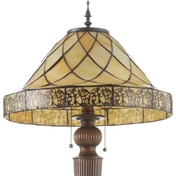 Lampička Clayre&Eef Dekorativní stojací lampa Diamond stínidlo Tiffany krémová, tmavě hnědá 2 x 60 W - Doprava zdarma