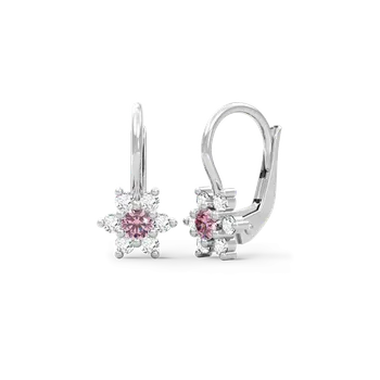 Náušnice SOLUNA Zlaté dívčí náušnice s růžovými zirkony STAR bílé zlato