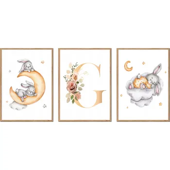 Obraz PLAKÁTY V RÁMU 3ks dětské králíčci králík obrázek PÍSMENO G P2658_A4