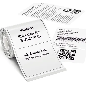 Samolepící etiketa Niimbot transparentní samolepící štítky pro tiskárny B21, B21S, B1, B3S 50x80mm (95 štítků/role) / Hranatý