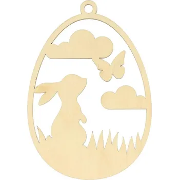 Velikonoční dekorace Natana dřevěné vajíčko se zajíčkem a motýlem 6x9cm