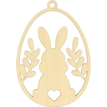 Velikonoční dekorace Natana dřevěné vajíčko se zajíčkem a větvičkami 6x9cm