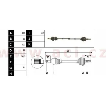 poloosa AVORD délka 960 mm, 33 drážek u kola, 22drážek u převodovky, +ABS 29z, P, repasovaný originál (+vratná část 595 Kč/25,8