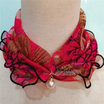 Krajkový šátek s perlami | šátek s potiskem - Tmavě červená