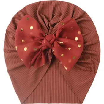 Čepice Dětský turban s mašličkou pro novorozence | dětská čepička, novorozenecká čepice - Maroon