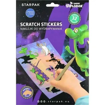 samolepka Škrabací samolepky Diplodok 5 listů, 32 samolepek