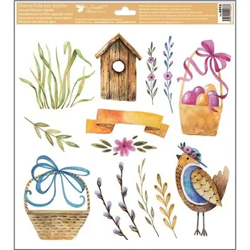 Bytová dekorace Anděl Okenní fólie malované Velikonoce 30 x 33,5 cm 6910 Typ: 2. S PTAČÍ BUDKOU