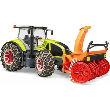 Traktor Claas Axion 950 se sněhovými řetězy a frézou Bruder 03017