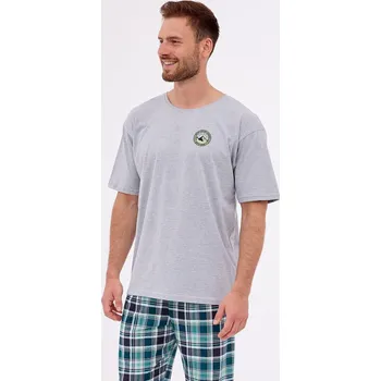 Pánské pyžamo Šedo-modré kárované pyžamo Cornette Explore 134/268 Explore 2 kr/r S-2XL Velikost: S