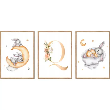 Obraz PLAKÁTY V RÁMU 3ks dětské králíčci zajíci obraz PÍSMENO Q P2669_33x43