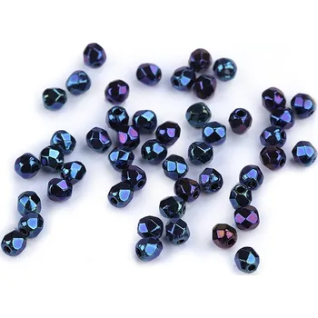 Dětské navlékací korálky Skleněné korálky broušené ohňovky 3 mm, barva 20 23980/21435 modrá safírová