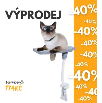 Hračka pro kočku OUTLET nástěnná platforma s lezeckým lanem pro kočky Step