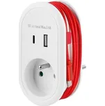 Zásuvka rozbočovací (1xkulatá) s USB-A+USB-C portem a kabelem s USB-C