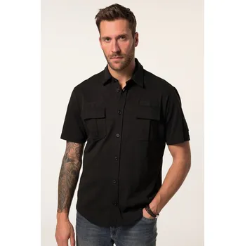 Pánská košile JP1880, Plus size Žerzejová košile JP1880, krátké rukávy, Kent límeček, Modern střih, do 8XL pro plnoštíhlé nadměrná velikost, 835909100-1457, černý, L, Plus size oblečení, Oblečení pro vysoké muže, Nadměrné velikosti, Oblečení pro plnoštíhlé.