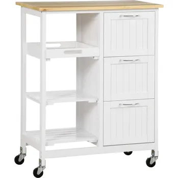 Servírovací stolek Servírovací vozík se 3 zásuvkami 67x37x85 cm | bílý