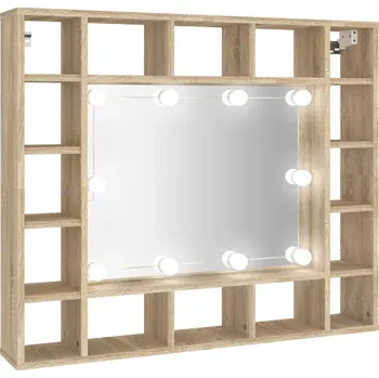 Koupelnový nábytek Skříňka se zrcadlem LED, dub sonoma, 91x15x76,5 cm