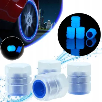 Čepička na ventilek FLUORESCENČNÍ ČEPICE NÁSTAVCE NA VENTILKY SVÍTÍCÍ v NOCI MODRÉ x4