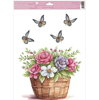 Okenní dekorace Anděl Okenní fólie malované velikonoční košíky s glitry 30 x 42 cm 6914 Typ: 3. KOŠÍK S KVĚTY