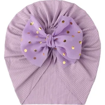 Čepice Dětský turban s mašličkou pro novorozence | dětská čepička, novorozenecká čepice - Fialová