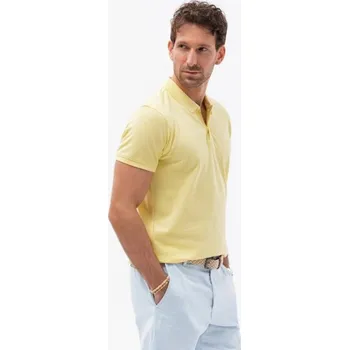 Pánské tričko Ombre Clothing Bavlněná žlutá polokošile s jemným nápisem V4 S1746