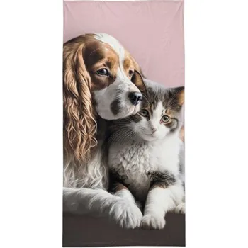 Plážová osuška, Pejsek a kočička, 70 x 140 cm