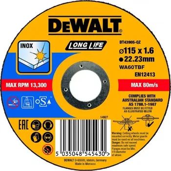 Řezný kotouč DEWALT DT43905 Řezný kotouč na nerezovou ocel 115X1,6X22,2