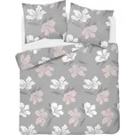 Povlečení bavlněné, Flanel Kytky bílé a růžové na šedém, 140 x 200/70 x 80 cm
