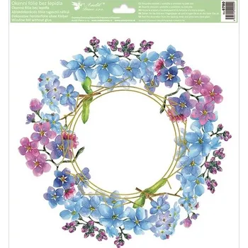 Okenní dekorace Anděl Okenní fólie věnce z květin s glitry 30 x 33,5 cm 6780 Typ: 2. MODRÉ KVĚTY