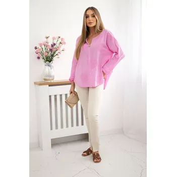 Dámská halenka Kesi Włoski Košilová halenka s vyšívaným vzorem růžový Kesi Włoski růžová 3258004