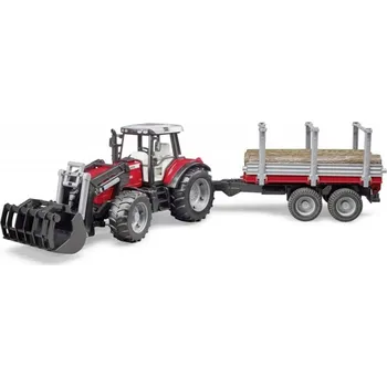 autíčko Traktor Massey Ferguson 7480 s nakladačem a přívěsem na dřevo Bruder 02046