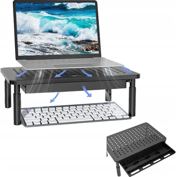 Psací stůl Podstavec pod monitor / notebook, stolek, police se zásuvkou a nastavitelnou výškou