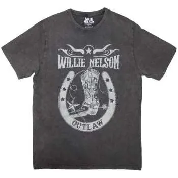Zahraniční hudba Merch Willie Nelson: Willie Nelson Unisex Stone Wash T-shirt: Outlaw (charcoal Grey) (xx-large) XXL
