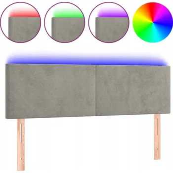 LED Aksamitové čelo postele - 144x78/88 cm, světle šedé