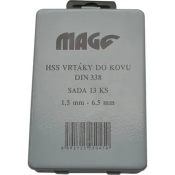 Vrták MAGG 26013 Sada vrtáků na kov 1,5-6,5 ,13 ks, plech. krabička