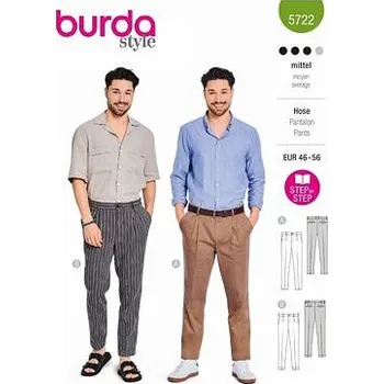 Střih Burda zelený 5722 - pánské kalhoty, kalhoty se sklady