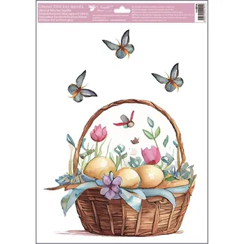 Okenní dekorace Anděl Okenní fólie malované velikonoční košíky s glitry 30 x 42 cm 6914 Typ: 1. KOŠÍK SE ŽLUTÝMI VAJÍČKY - 2 POSLEDNÍ KUSY -