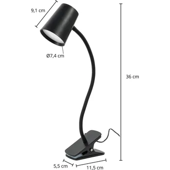 Lampička Stolní lampa LED Lindby Ailina, objímková základna, černá - Upínací základna - šířka 5,5 cm, délka 11,5 cm; světelná hlava - šířka 7,4 cm, délka 9,1 cm 1 x 5 W LED - Doprava zdarma