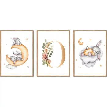 Obraz PLAKÁTY V RÁMU 3ks dětské králíčci králík obrázek PÍSMENO O P2667_A5