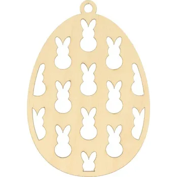 Velikonoční dekorace Natana dřevěné vajíčko s malými zajíčky 6x9cm