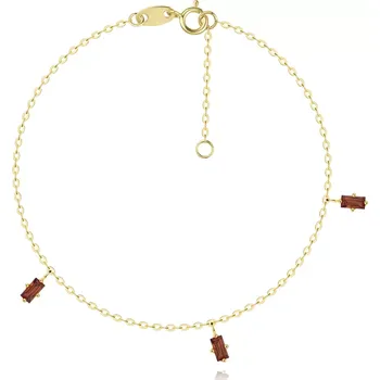 Náramek Náramek ze žlutého 14K zlata - přírodní červený granát obdélníkového tvaru