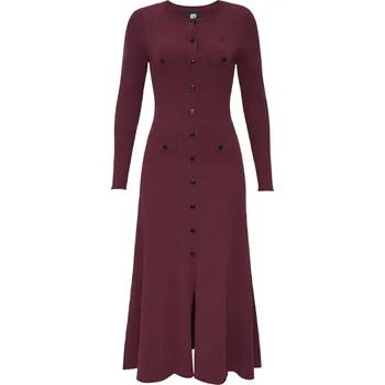 Dámské šaty ŠATY DKNY L/S BUTTON SWTR DRES BURGUNDY