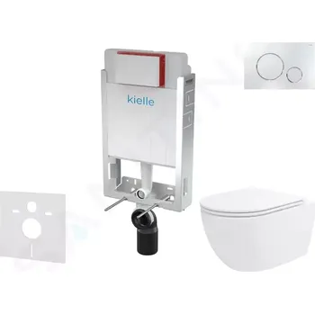 WC sada kielle Set předstěnové instalace, klozetu Oudee Vortex, sedátka softclose a tlačítka Gemini II, lesklý chrom 30505SZ92